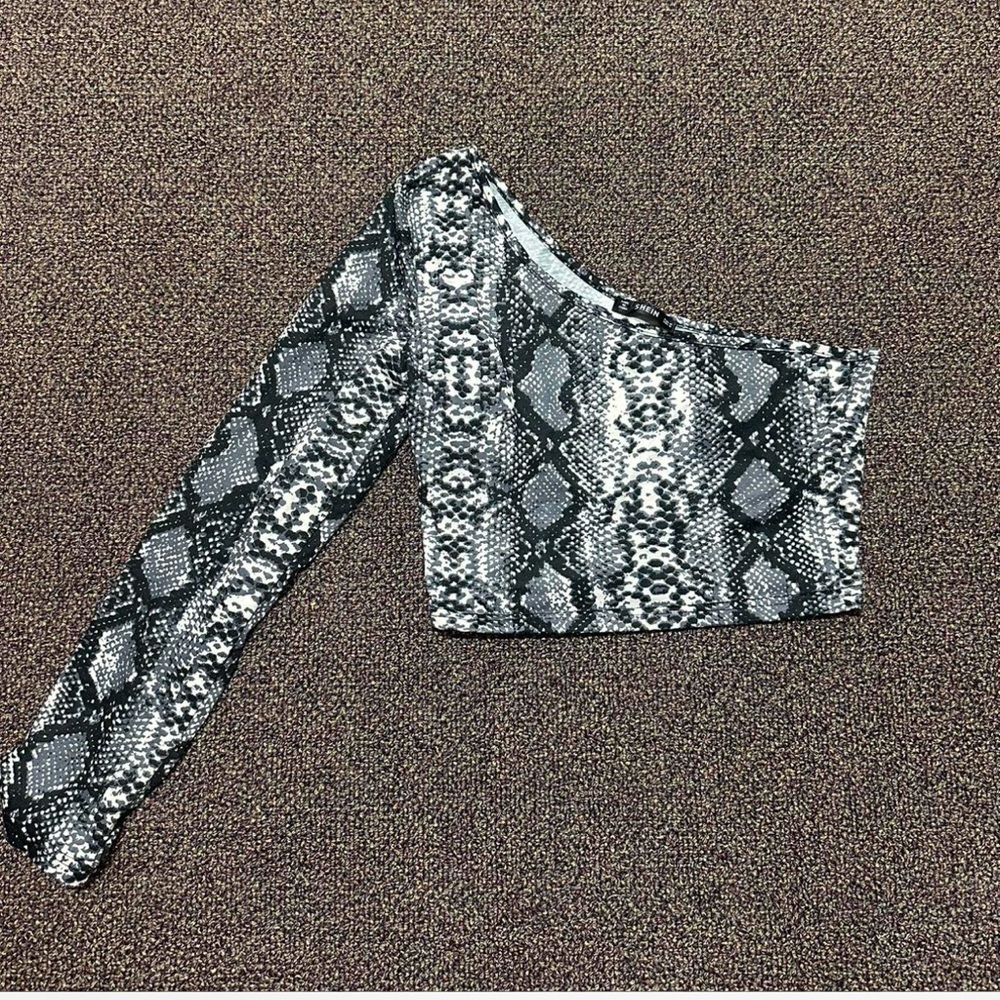 Shein one shoulder snakeskin crop top